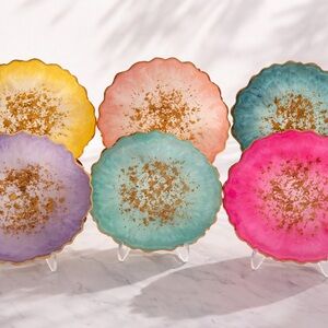 Handmade Resin Geode Coasters - Assorted Bright Colors with Gold Leaf